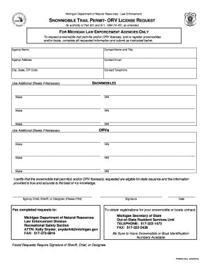 Michigan Snowmobile Trail Permit ORV License Request - Blank Fillable ...
