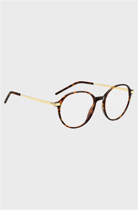 BOSS - Round Havana-acetate optical frames with gold-tone temples - Brown