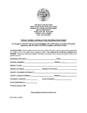 Fillable Online oregon Public Work Contract Fee Information Form (WH-39 ...