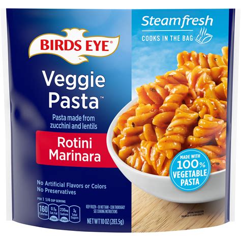 Birds Eye Veggie Pasta Rotini with Marinara Sauce, Frozen Side, 10 oz ...