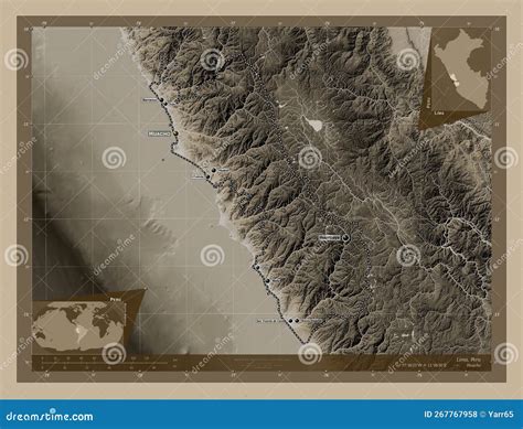 Lima, Peru. Sepia. Labelled Points of Cities Stock Illustration ...