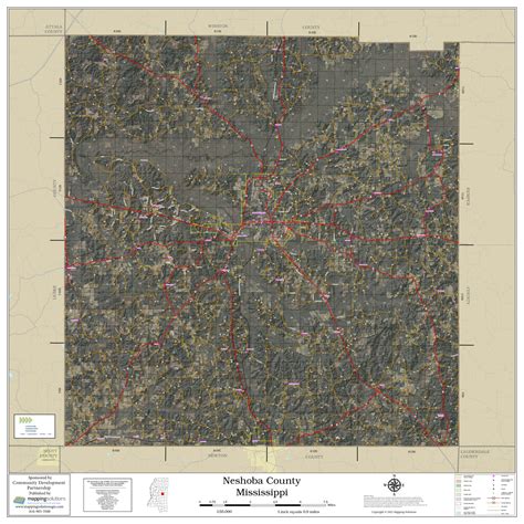 Neshoba County Mississippi 2022 Aerial Wall Map | Mapping Solutions
