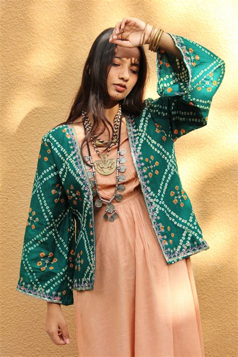 Bandhani Embroidered Kimono Jacket - Mogra Designs