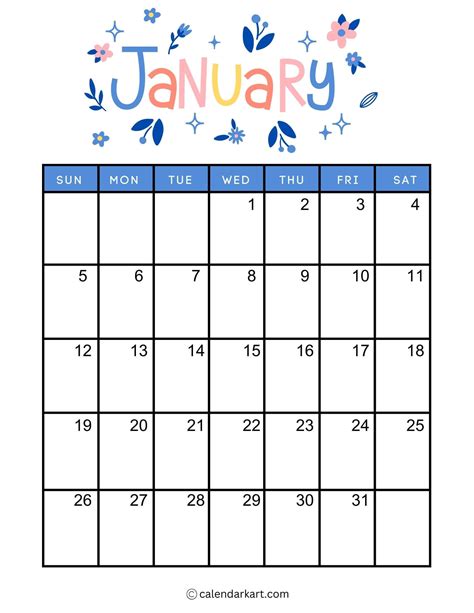 January 2025 Calendar Printable Vertical | Printable Calendar