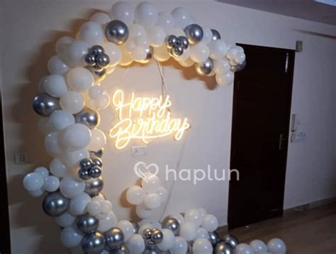 Decent Birthday Balloon Decoration At Home With Neon Light