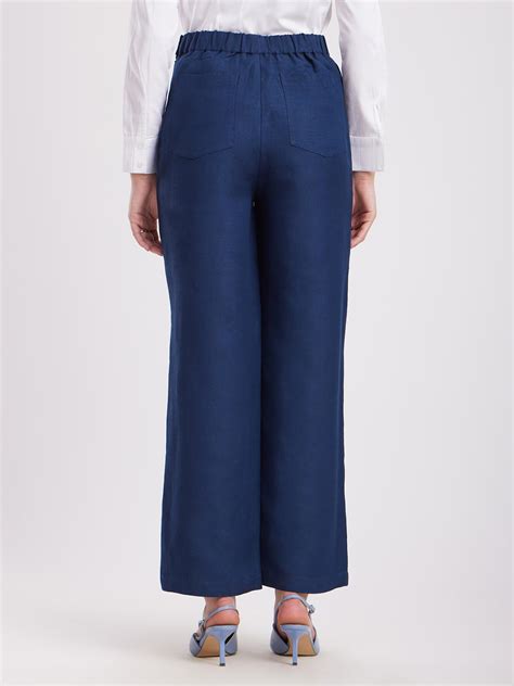 Buy Navy Blue Linen Elasticated Wide Leg Formal Trouser Online ...