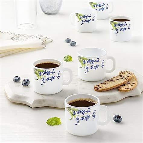 Larah by Borosil Forest Opalware Mug, Set of 6 Tea/Coffee Mugs, 240 ml ...