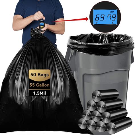 55 Gallon Trash Bags (50 Count)1.5 Mil,Heavy Duty Outdoor Garbage Bags ...