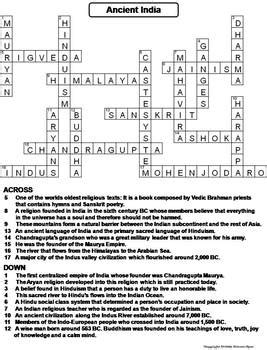 Ancient India Worksheet/ Crossword Puzzle (Buddhism, Hinduism ...
