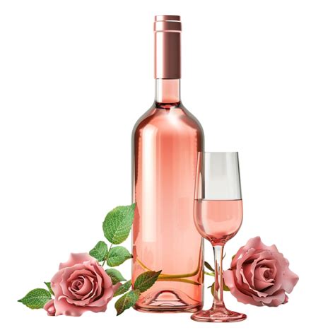 Rose Wine Bottle and Glass with roses on transparent background ...