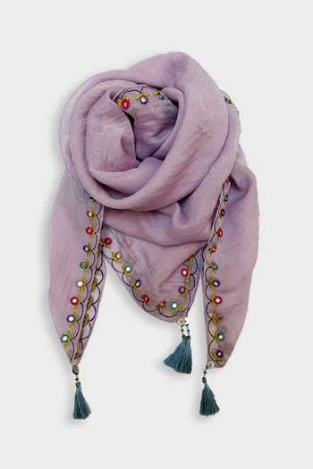 Buy Purple Chanderi Mirror Embellished Tassel Scarf by Devyani Mehrotra ...