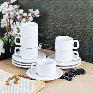 Buy DINNERDINE Handprinted White Premium Ceramic Cups and Saucer Set of ...