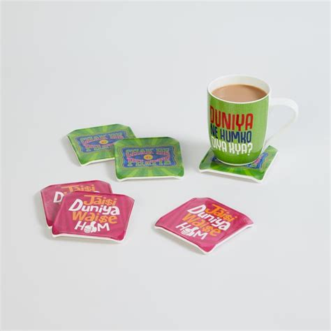 Buy Raisa Bollywood Multicolour Printed Melamine Coasters With Stand ...