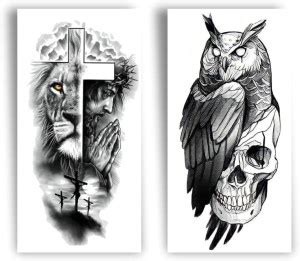 TATMODS Tatmods Famous Jesus With Cross With Owl Skull Temporary Tattoo ...