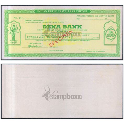 DENA BANK SPECIMEN TRAVELLERS CHEQUE 100 RUPEES UNC – Stampboxx