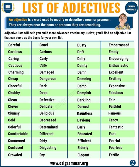 List of Adjectives: 300 Useful Adjectives Examples from A to Z - ESL ...