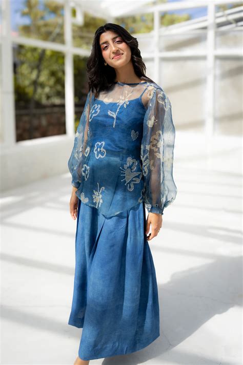Bijlee Blue Organza Co-ord Set – Heenaagrima