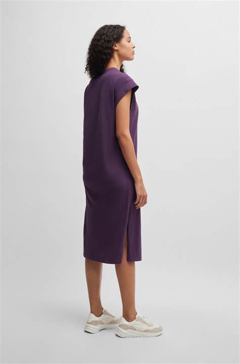 BOSS - Cotton-jersey T-shirt dress with puff logo - Dark Purple