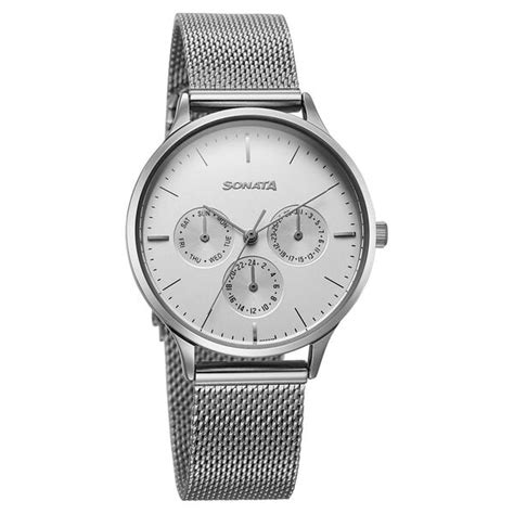Buy Online Sonata Festive Quartz Multifunction Silver Dial Metal Strap ...