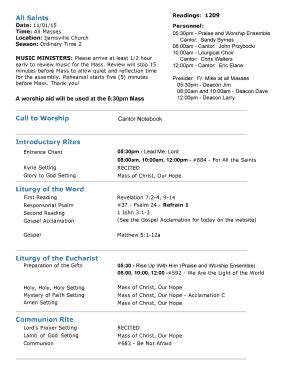 Fillable Online e-stignatius All Saints Call to Worship Introductory ...