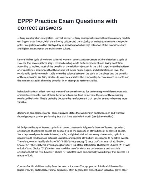 EPPP Practice Exam Questions with correct answers. | Exams Clinical ...