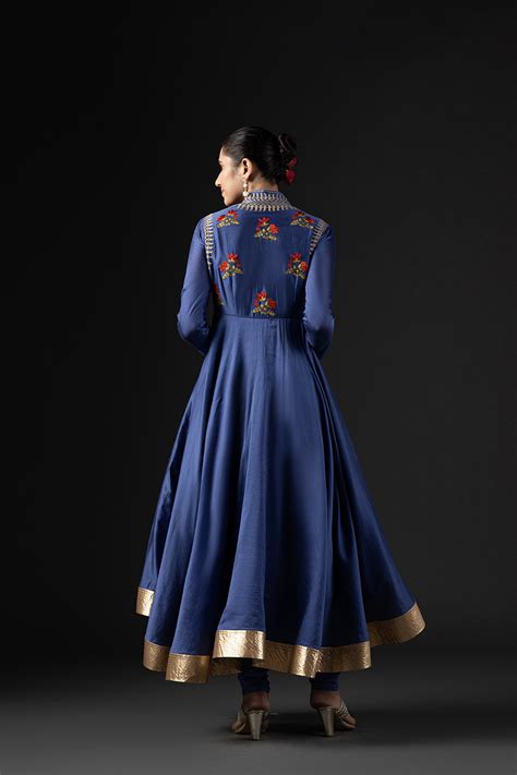 Rohit Bal Blue Cotton Silk Embroidered Suit Set at Biba India