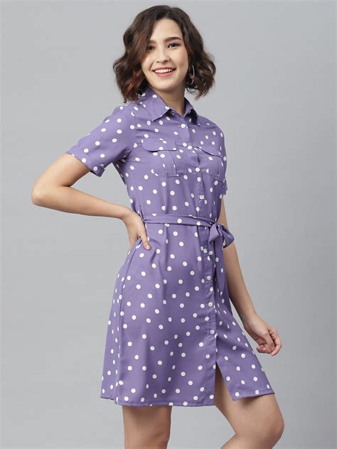 Women's Lavender Polka Shirt Dress with belt – Stylestone
