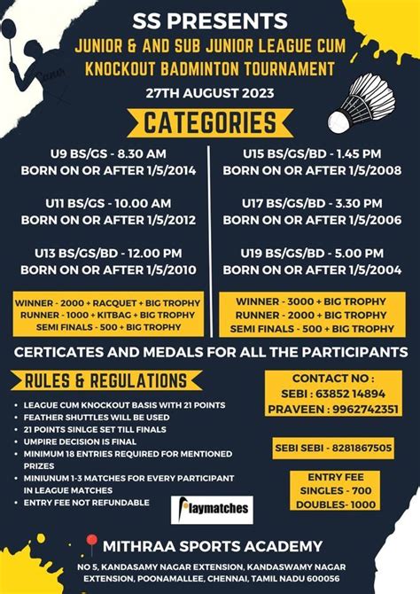 SS PRESENTS STATE LEVEL JUNIOR AND SUB JUNIORS FEATHER BADMINTON LEAGUE ...