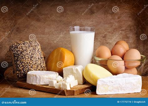 Cheese, Bread, Milk and Eggs Stock Photo - Image of appetizer, cottage ...