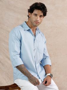 WROGN Men Solid Casual Light Blue Shirt - Buy WROGN Men Solid Casual ...