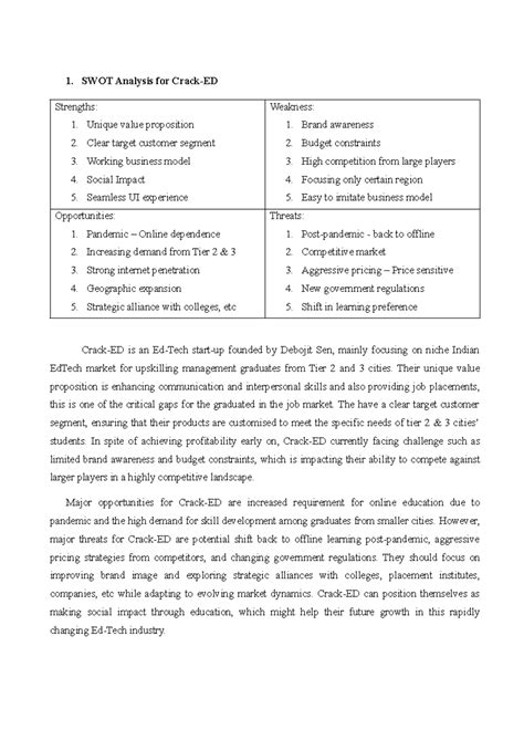 Crack-ED Case Study: SWOT & Dynamic Capabilities Analysis - Studocu