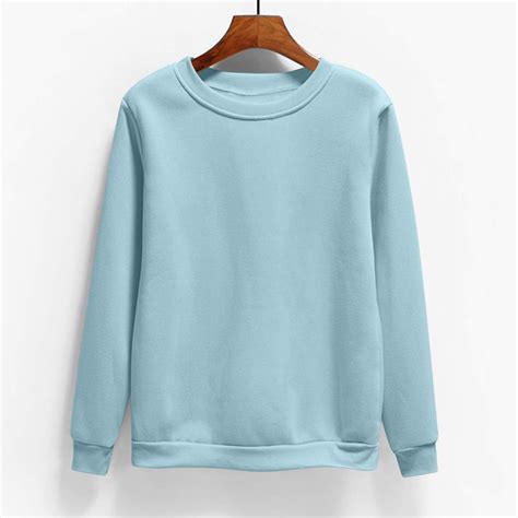 HOMBOM Plain Sweatshirts For Women Blue Crew Neck Lightweight Pullover ...