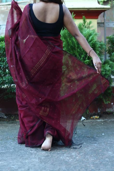 Buy Dark Purple Cotton Sequence Chumki Saree Online - MySilkLove