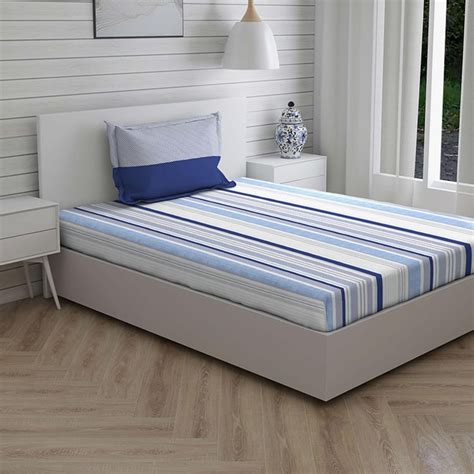 Buy LAYERS Lombardy Blue Striped Cotton Queen Bed In A Bag - 4Pcs from ...