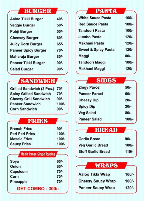 Menu at Fresh bite cafe, Nilokheri