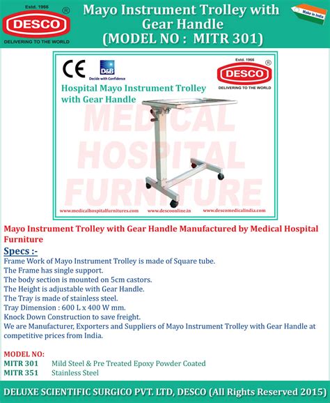 Hospital & Medical Mayo Instrument Trolley with Gear Handle ...