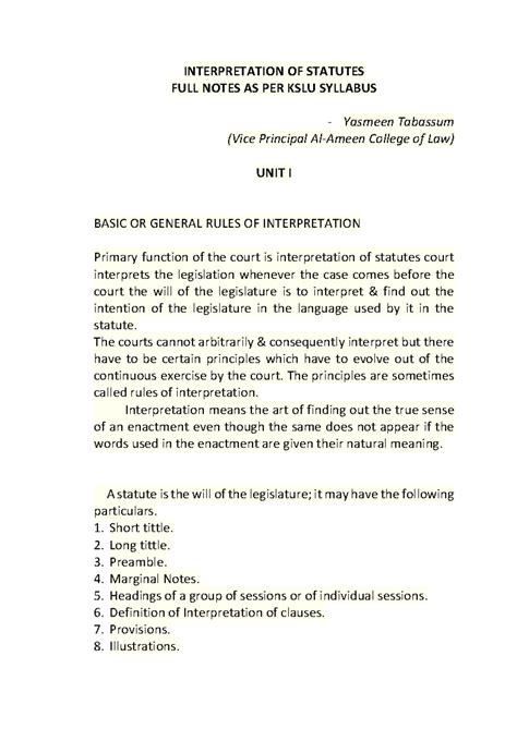 KSLU 2023: Comprehensive Notes on Interpretation of Statutes - Studocu