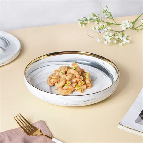 Marble Patterned Ceramic Deep Plate Grey 8 Inch Online - Premium Pasta ...