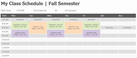 College School Schedule Template - Shooters Journal
