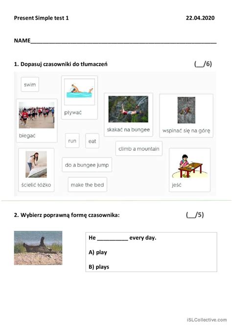Image result for Present Simple Test Sheet
