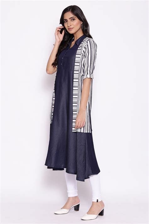 Buy Off-White Shirt Collar Yarn Dyed kurta Gillet Set Online for Woman ...