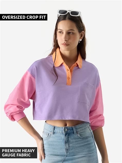 Buy Solids: Lavender & Pink Colourblock Women Rugby Polos Online