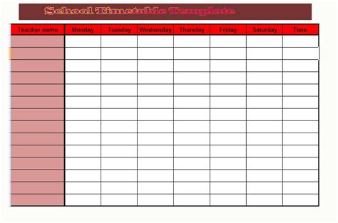 Image result for Time Table Sample Excel