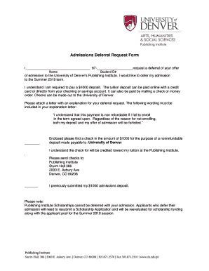 Fillable Online Admissions Deferral Request Form Fax Email Print ...