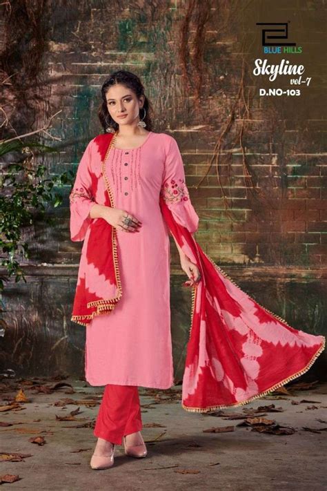 Blue Hills Skyline Vol 7 Rayon Kurtis With Bottom And Dupatta Catalog