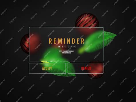 Premium PSD | Reminder notification interface glass morphism mockup