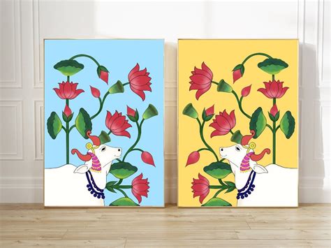 Buy Indian Folk Art, Pichwai Cow, Pichwai Painting, Indian Folk Art ...