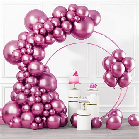 Amazon.com: RUBFAC Metallic Pink Balloons Different Sizes 105pcs 5/10 ...