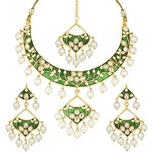 Buy Peora Traditional Gold Plated Black Kundan Meenakari Necklace ...