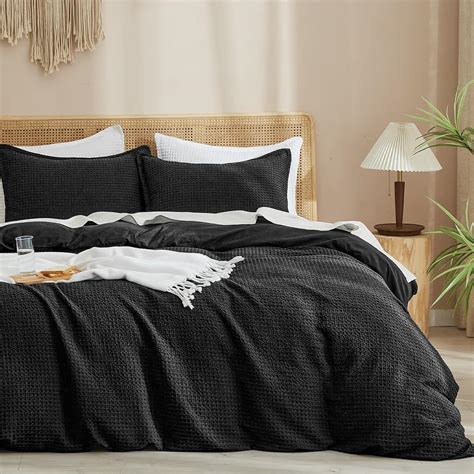 Amazon.com: PHF Waffle Weave Duvet Cover Set Queen Size, 3 Piece Ultra ...